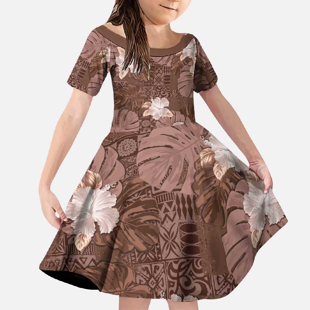Hawaii Family Matching Mermaid Dress and Hawaiian Shirt Brown Polynesian Monstera Patterns - Polynesian Pride