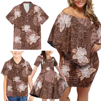Hawaii Family Matching Off Shoulder Short Dress and Hawaiian Shirt Brown Polynesian Monstera Patterns - Polynesian Pride