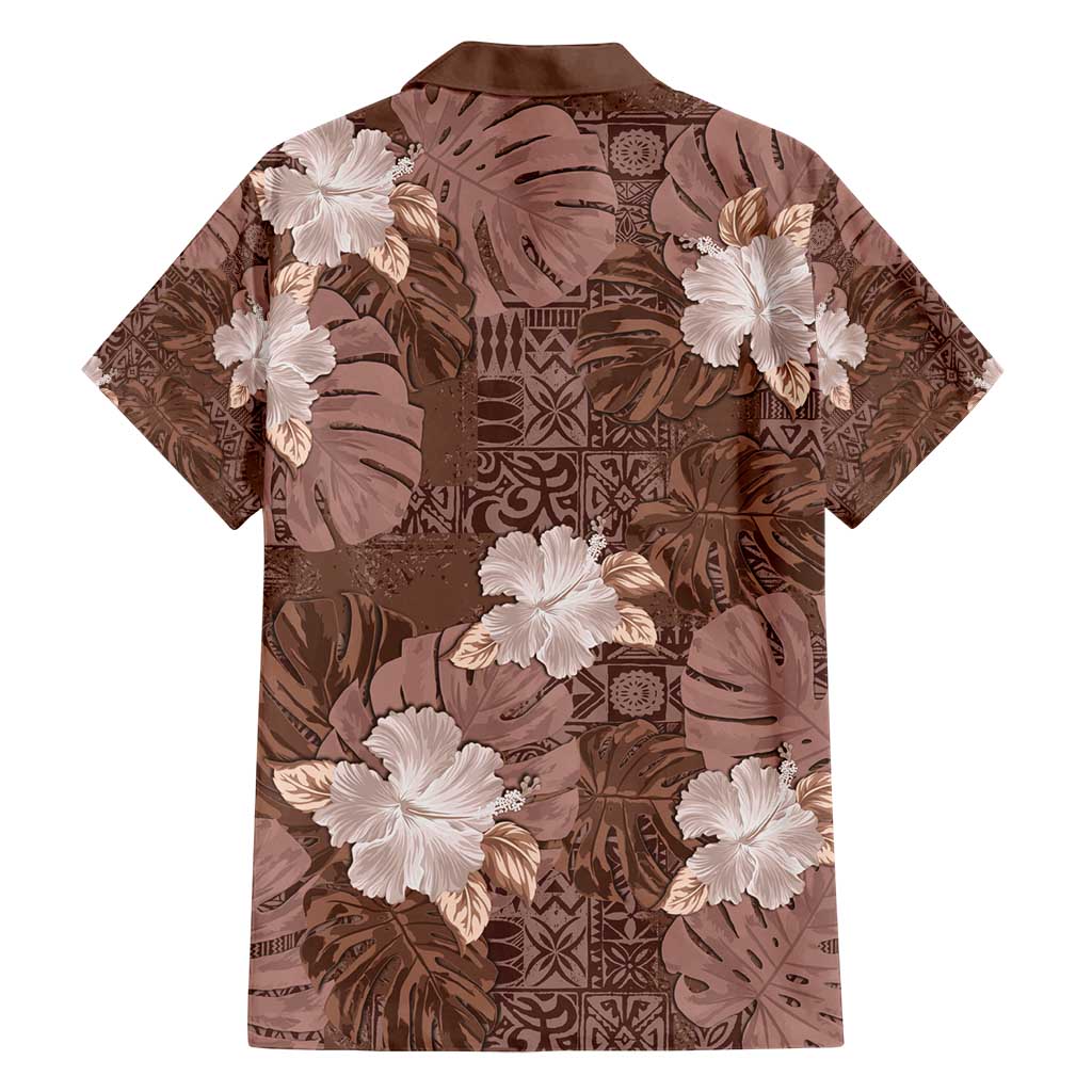 Hawaii Family Matching Off Shoulder Short Dress and Hawaiian Shirt Brown Polynesian Monstera Patterns - Polynesian Pride
