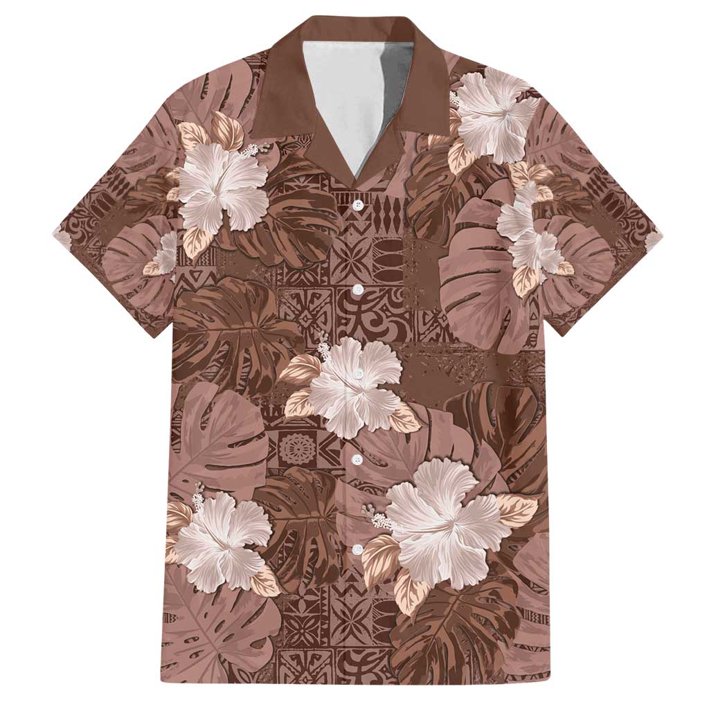 Hawaii Family Matching Puletasi and Hawaiian Shirt Brown Polynesian Monstera Patterns - Polynesian Pride