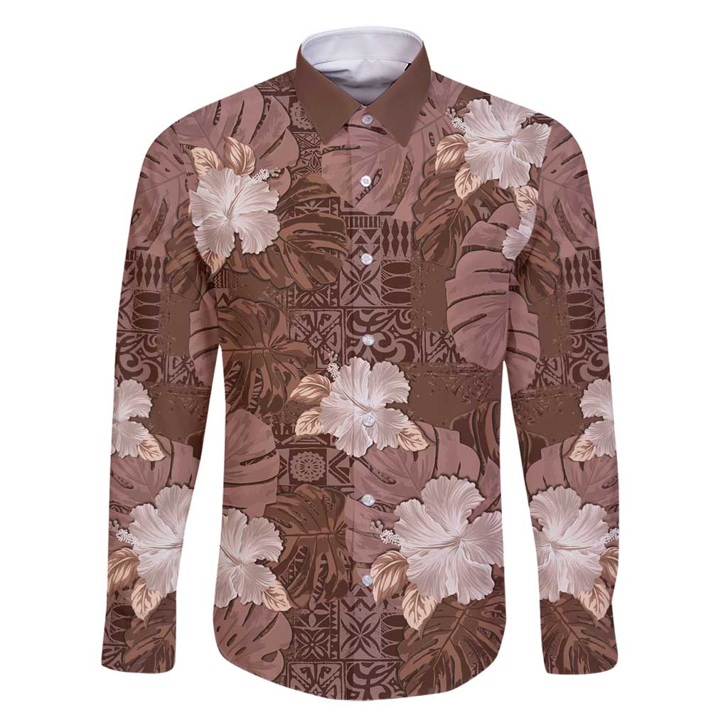 Hawaii Family Matching Puletasi and Hawaiian Shirt Brown Polynesian Monstera Patterns - Polynesian Pride