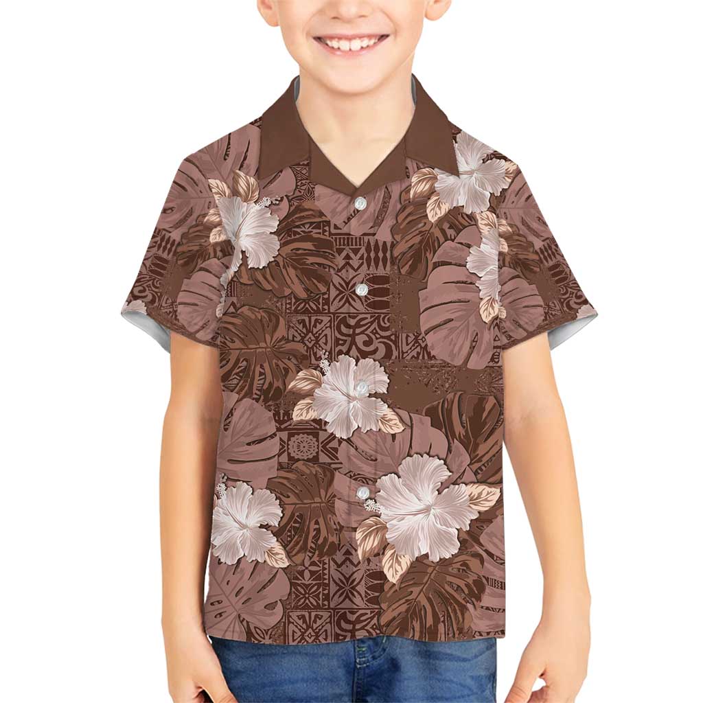 Hawaii Family Matching Summer Maxi Dress and Hawaiian Shirt Brown Polynesian Monstera Patterns - Polynesian Pride