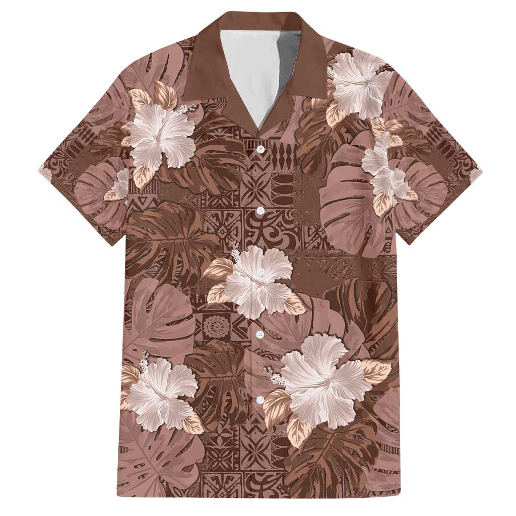 Hawaii Family Matching Tank Maxi Dress and Hawaiian Shirt Brown Polynesian Monstera Patterns - Polynesian Pride