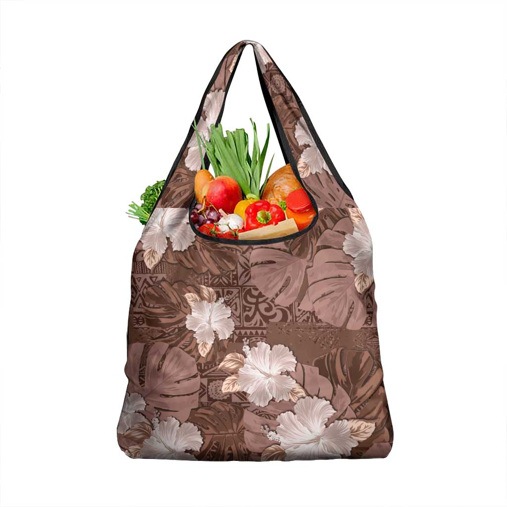 Hawaii Grocery Bag Brown Polynesian Monstera Patterns - Polynesian Pride