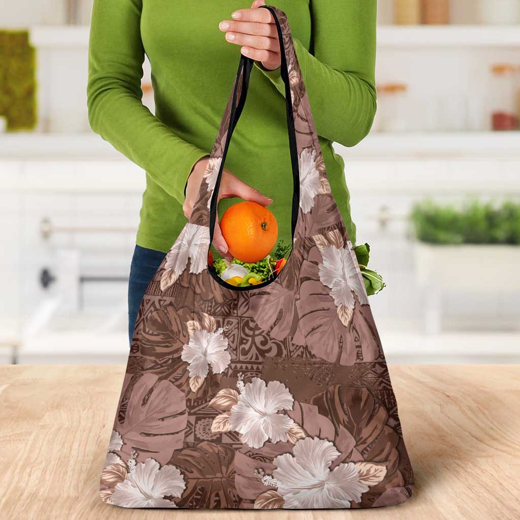 Hawaii Grocery Bag Brown Polynesian Monstera Patterns - Polynesian Pride
