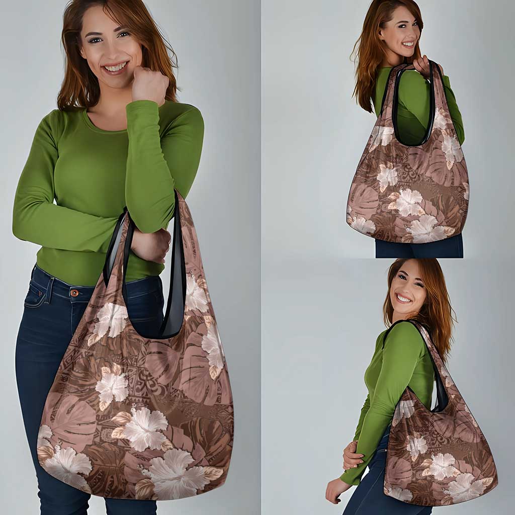 Hawaii Grocery Bag Brown Polynesian Monstera Patterns - Polynesian Pride