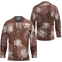 Hawaii Hockey Jersey Brown Polynesian Monstera Patterns - Polynesian Pride