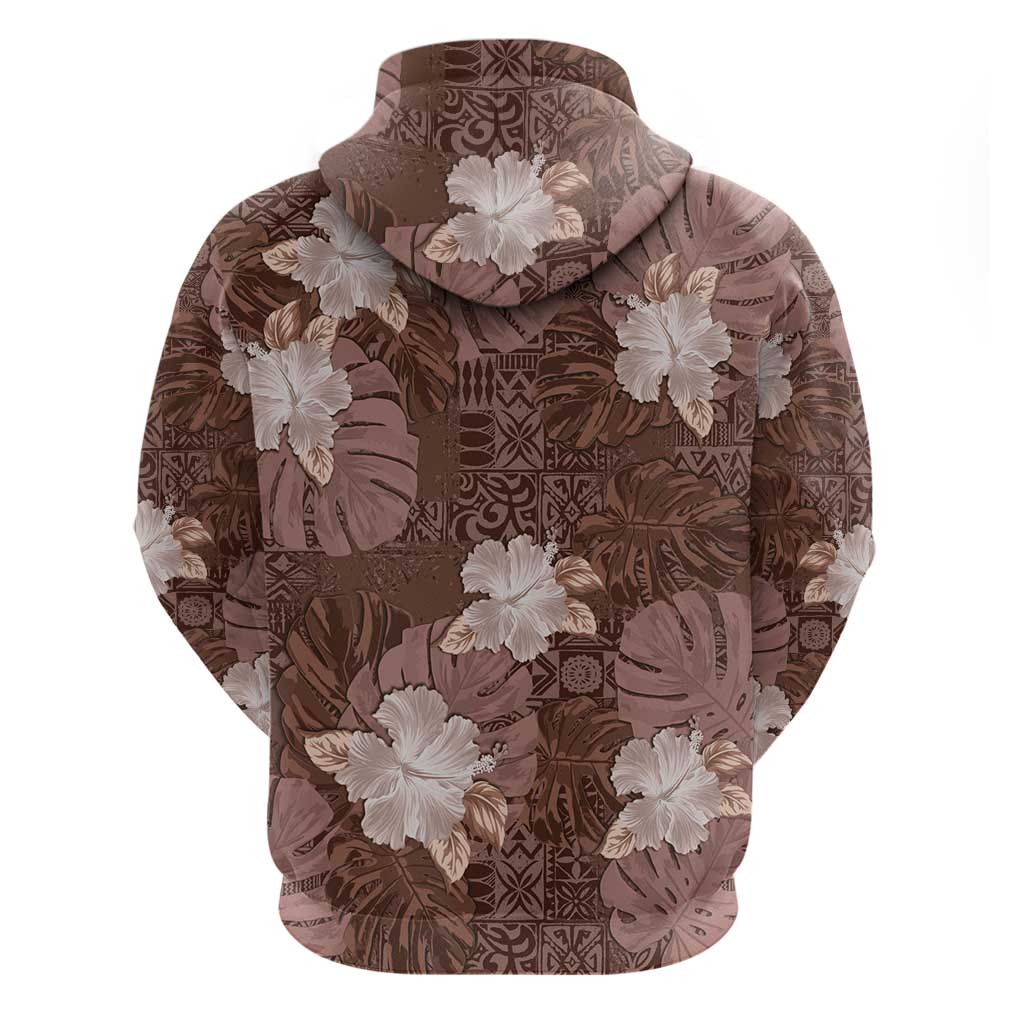 Hawaii Hoodie Brown Polynesian Monstera Patterns - Polynesian Pride