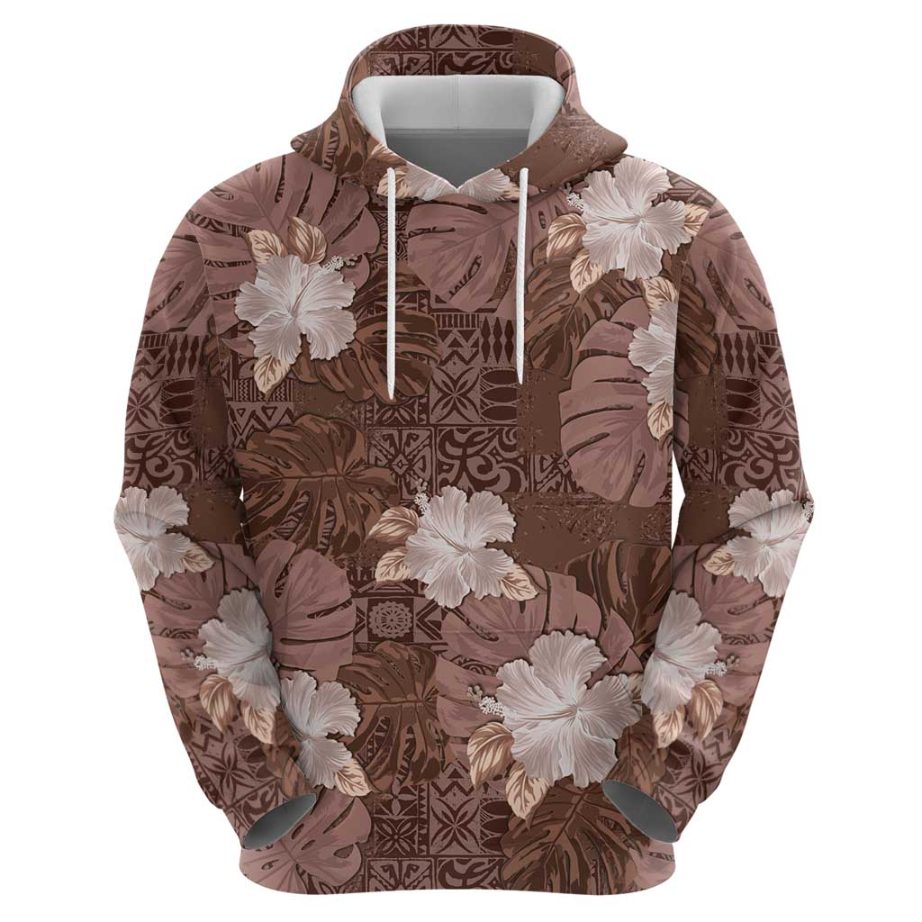 Hawaii Hoodie Brown Polynesian Monstera Patterns - Polynesian Pride