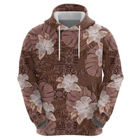 Hawaii Hoodie Brown Polynesian Monstera Patterns - Polynesian Pride