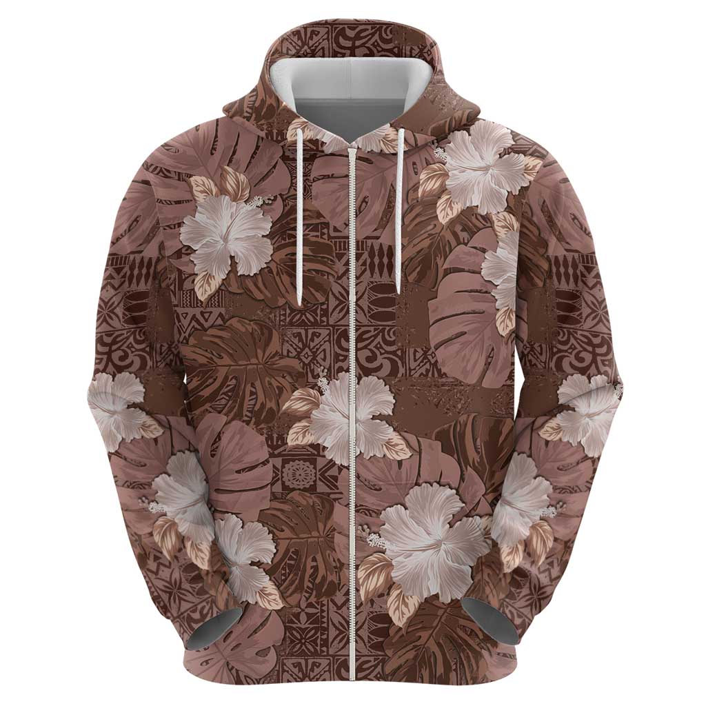 Hawaii Hoodie Brown Polynesian Monstera Patterns - Polynesian Pride