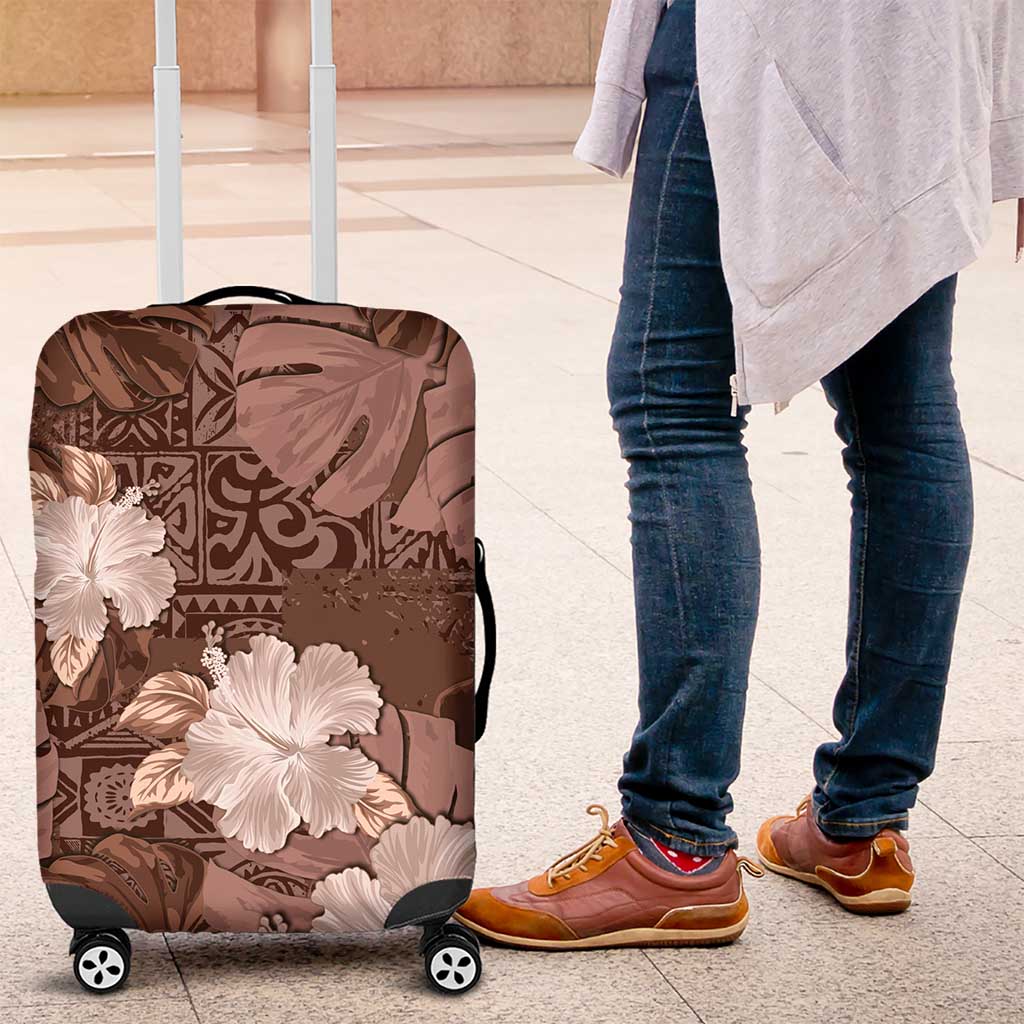 Hawaii Luggage Cover Brown Polynesian Monstera Patterns - Polynesian Pride