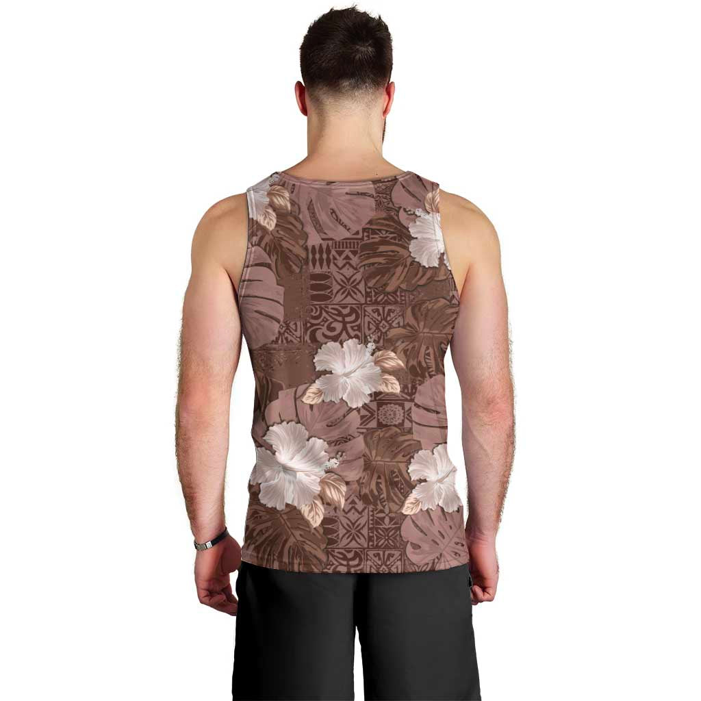 Hawaii Men Tank Top Brown Polynesian Monstera Patterns - Polynesian Pride