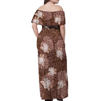 Hawaii Off Shoulder Maxi Dress Brown Polynesian Monstera Patterns DT05 - Polynesian Pride