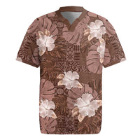 Hawaii Rugby Jersey Brown Polynesian Monstera Patterns - Polynesian Pride