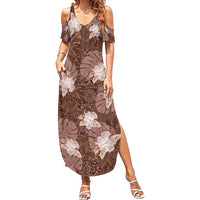 Hawaii Summer Maxi Dress Brown Polynesian Monstera Patterns - Polynesian Pride