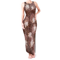 Hawaii Tank Maxi Dress Brown Polynesian Monstera Patterns - Polynesian Pride