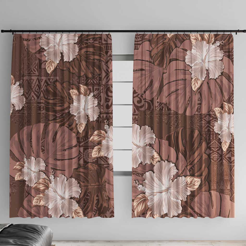Hawaii Window Curtain Brown Polynesian Monstera Patterns - Polynesian Pride