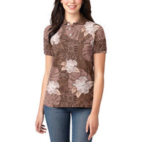 Hawaii Women Polo Shirt Brown Polynesian Monstera Patterns - Polynesian Pride