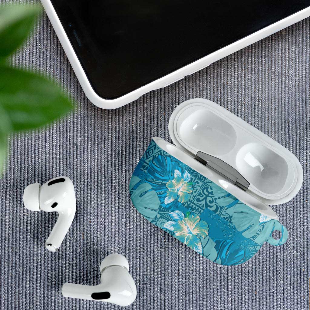 Hawaii AirPods Case Teal Polynesian Monstera Patterns - Polynesian Pride