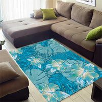 Hawaii Area Rug Teal Polynesian Monstera Patterns - Polynesian Pride