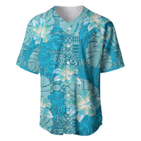 Hawaii Baseball Jersey Teal Polynesian Monstera Patterns - Polynesian Pride