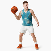 Hawaii Basketball Jersey Teal Polynesian Monstera Patterns - Polynesian Pride