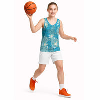 Hawaii Basketball Jersey Teal Polynesian Monstera Patterns - Polynesian Pride