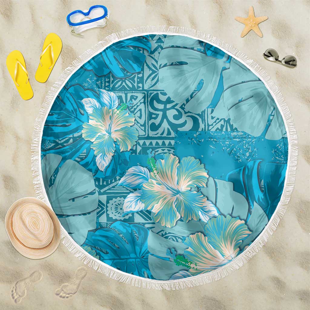 Hawaii Beach Blanket Teal Polynesian Monstera Patterns - Polynesian Pride