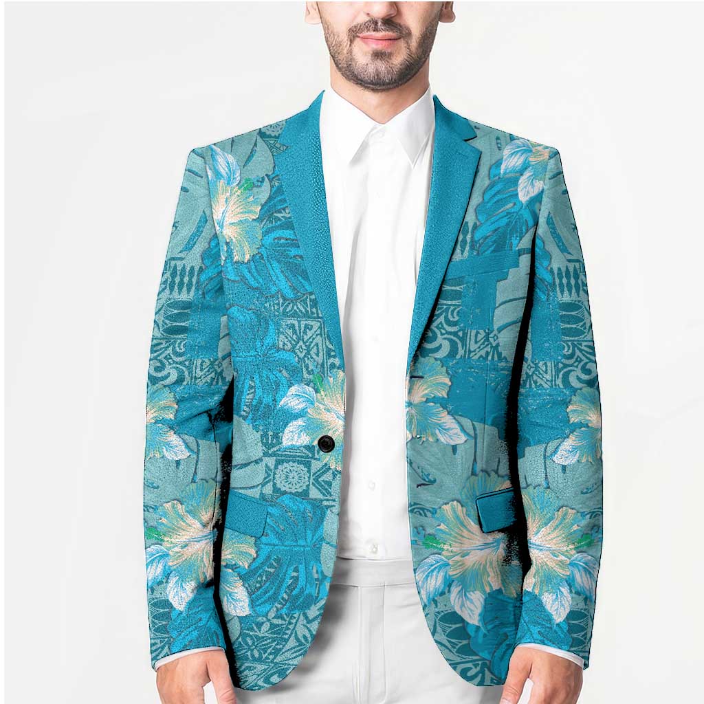 Hawaii Blazer Teal Polynesian Monstera Patterns - Polynesian Pride