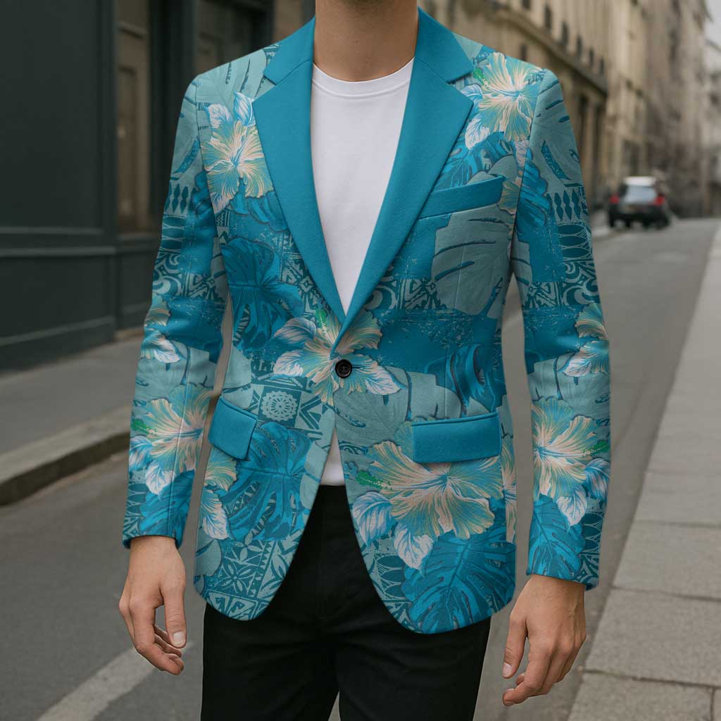 Hawaii Blazer Teal Polynesian Monstera Patterns - Polynesian Pride