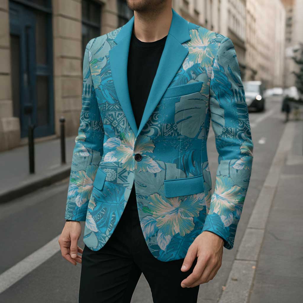Hawaii Blazer Teal Polynesian Monstera Patterns - Polynesian Pride