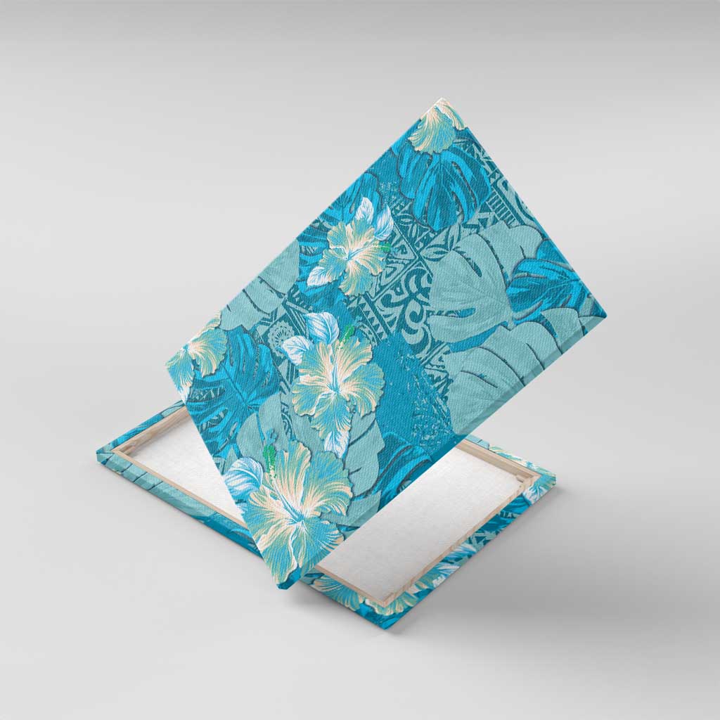 Hawaii Canvas Wall Art Teal Polynesian Monstera Patterns - Polynesian Pride