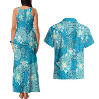 Hawaii Couples Matching Tank Maxi Dress and Hawaiian Shirt Teal Polynesian Monstera Patterns - Polynesian Pride