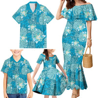 Hawaii Family Matching Mermaid Dress and Hawaiian Shirt Teal Polynesian Monstera Patterns - Polynesian Pride