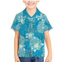 Hawaii Family Matching Mermaid Dress and Hawaiian Shirt Teal Polynesian Monstera Patterns - Polynesian Pride