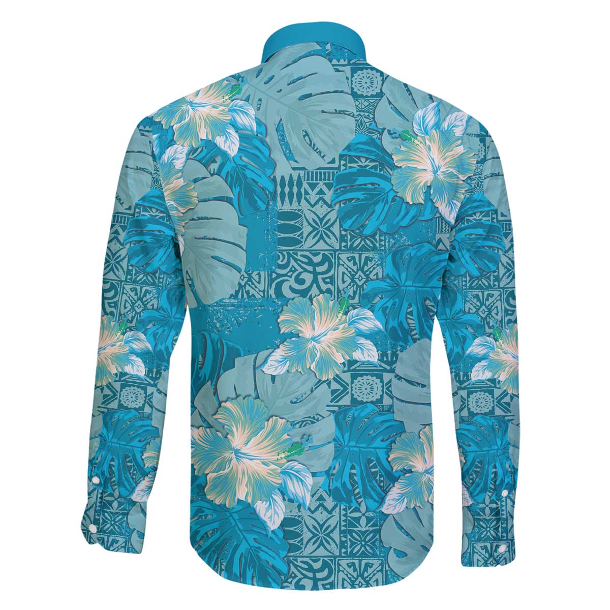 Hawaii Family Matching Off The Shoulder Long Sleeve Dress and Hawaiian Shirt Teal Polynesian Monstera Patterns - Polynesian Pride