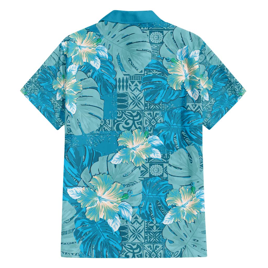 Hawaii Family Matching Puletasi and Hawaiian Shirt Teal Polynesian Monstera Patterns - Polynesian Pride