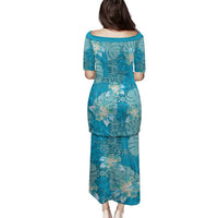 Hawaii Family Matching Puletasi and Hawaiian Shirt Teal Polynesian Monstera Patterns - Polynesian Pride