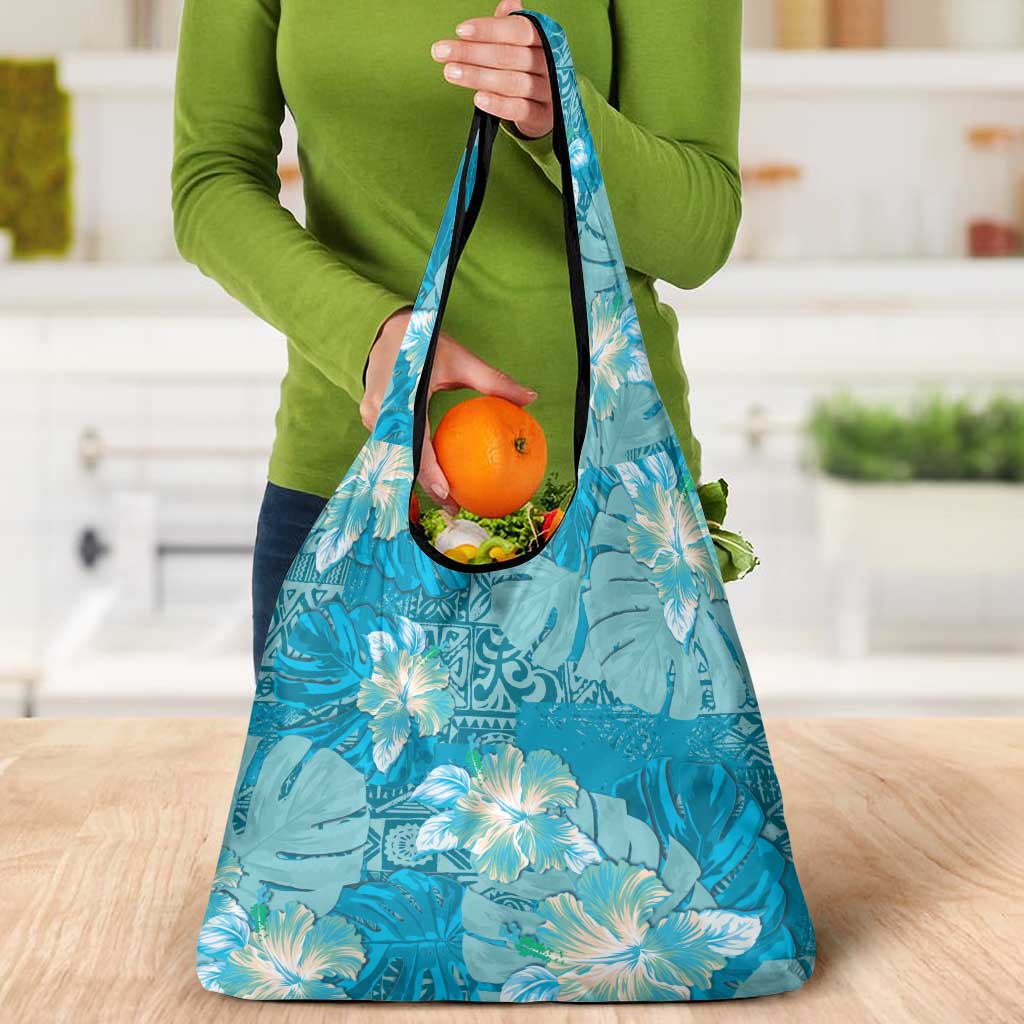 Hawaii Grocery Bag Teal Polynesian Monstera Patterns - Polynesian Pride