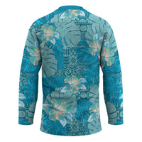 Hawaii Hockey Jersey Teal Polynesian Monstera Patterns - Polynesian Pride