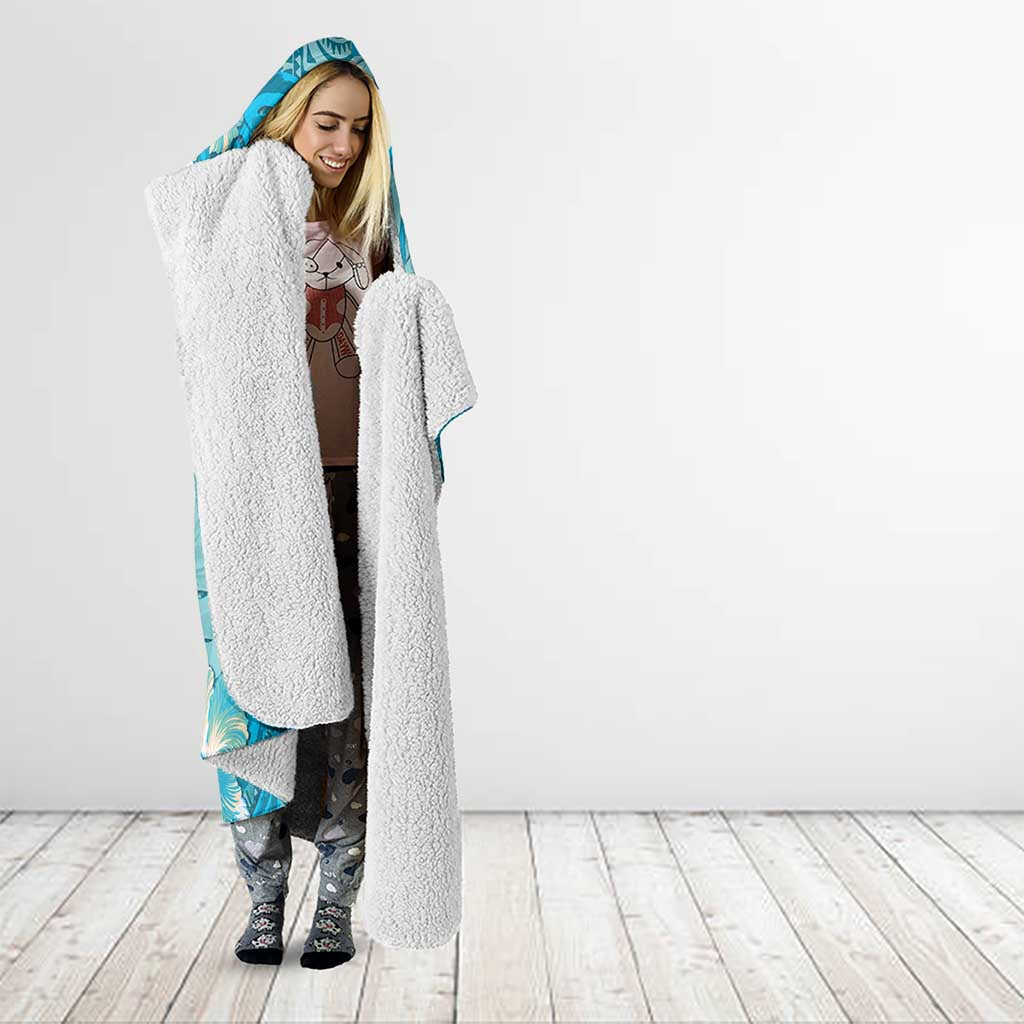 Hawaii Hooded Blanket Teal Polynesian Monstera Patterns - Polynesian Pride