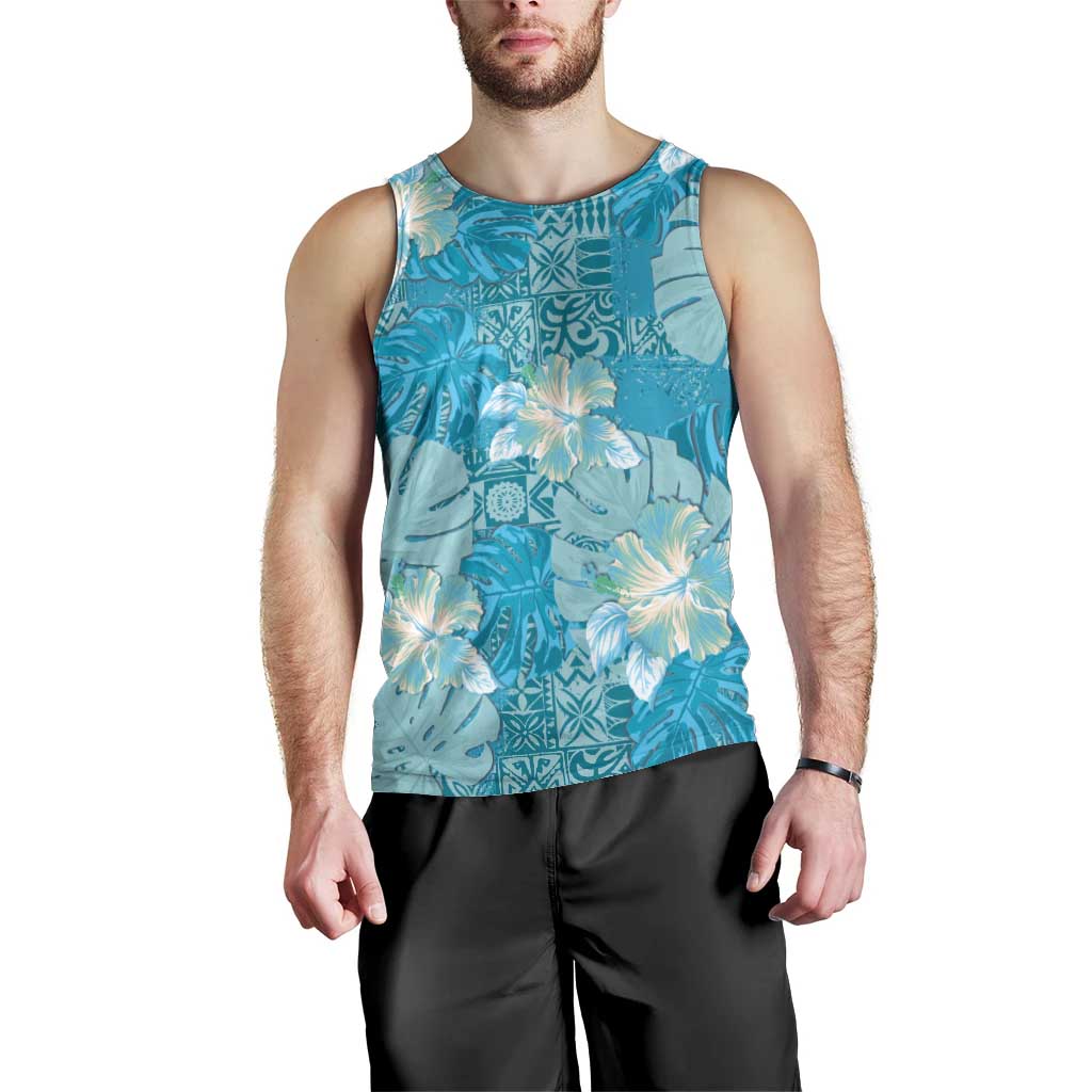 Hawaii Men Tank Top Teal Polynesian Monstera Patterns - Polynesian Pride