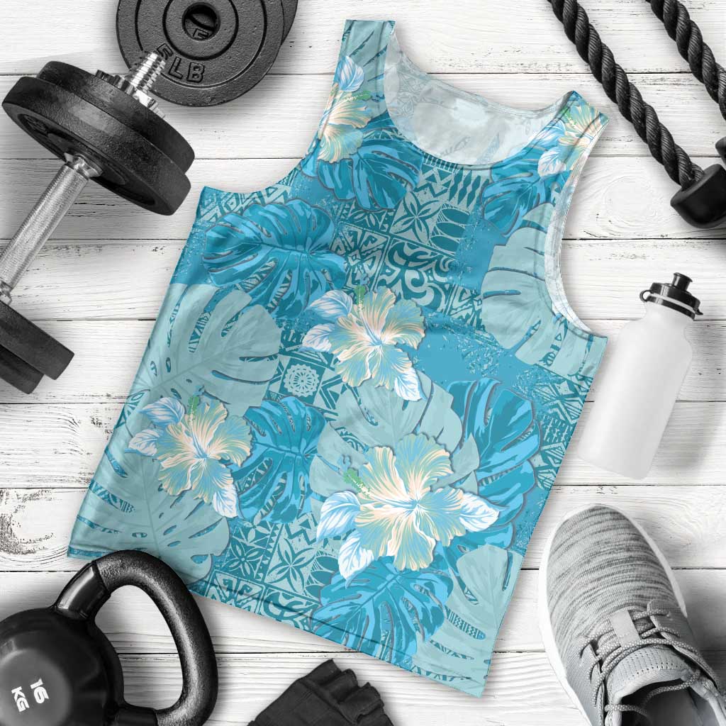 Hawaii Men Tank Top Teal Polynesian Monstera Patterns - Polynesian Pride