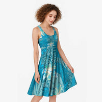 Hawaii Midi Dress Teal Polynesian Monstera Patterns - Polynesian Pride