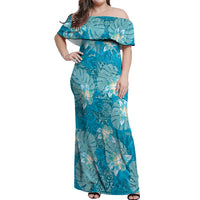 Hawaii Off Shoulder Maxi Dress Teal Polynesian Monstera Patterns DT05 Women Teal - Polynesian Pride