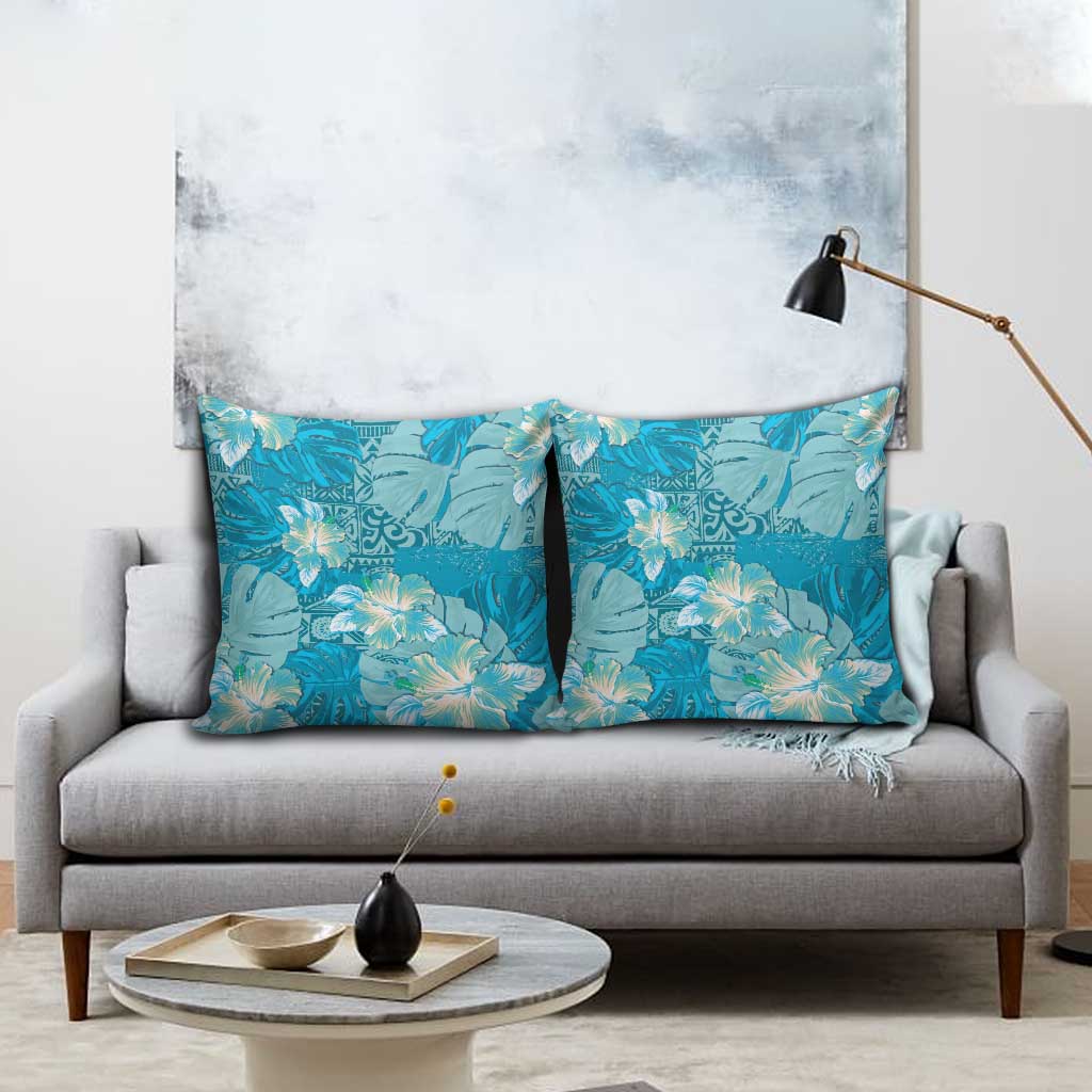 Hawaii Pillow Cover Teal Polynesian Monstera Patterns - Polynesian Pride