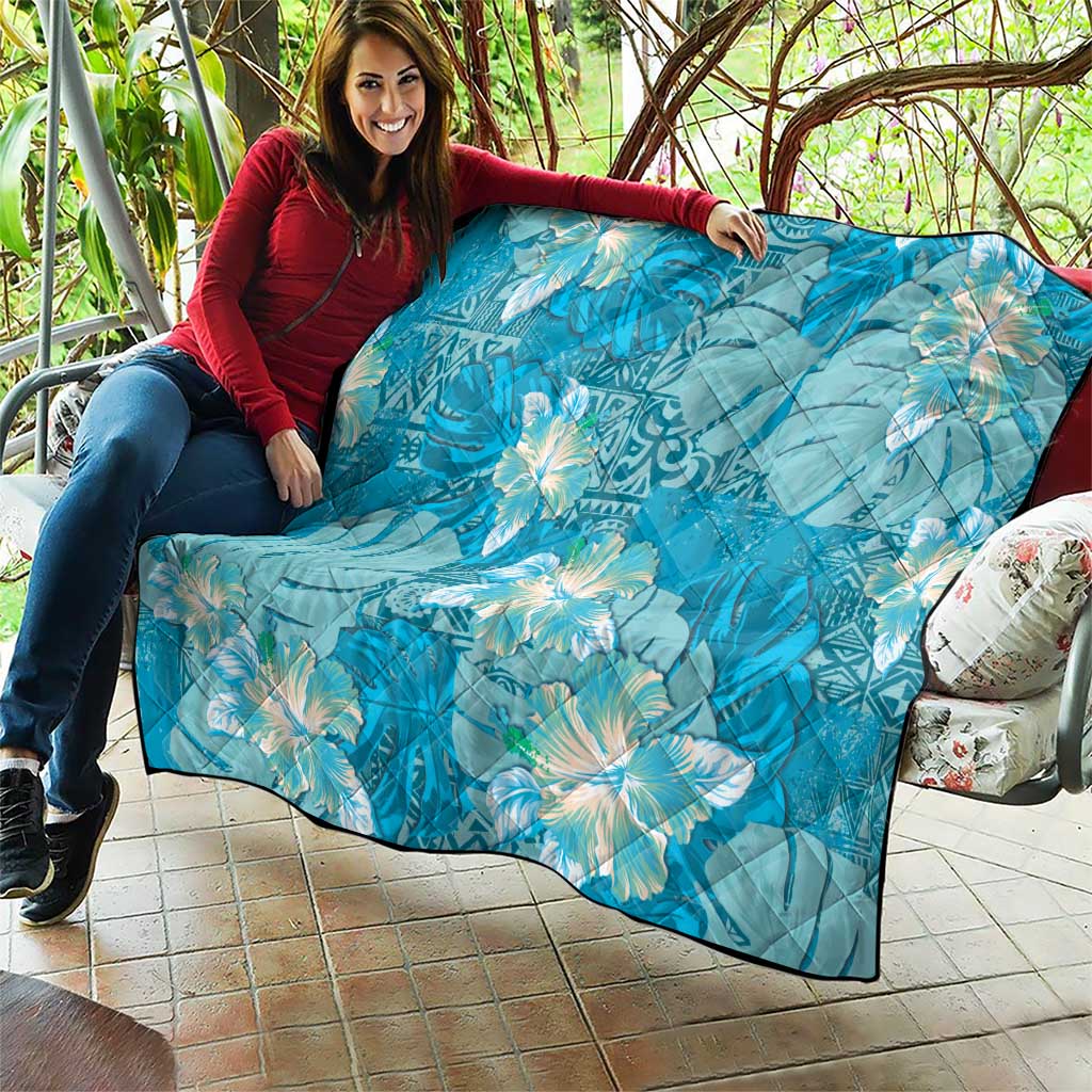 Hawaii Quilt Teal Polynesian Monstera Patterns - Polynesian Pride