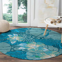 Hawaii Round Carpet Teal Polynesian Monstera Patterns - Polynesian Pride