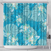 Hawaii Shower Curtain Teal Polynesian Monstera Patterns - Polynesian Pride